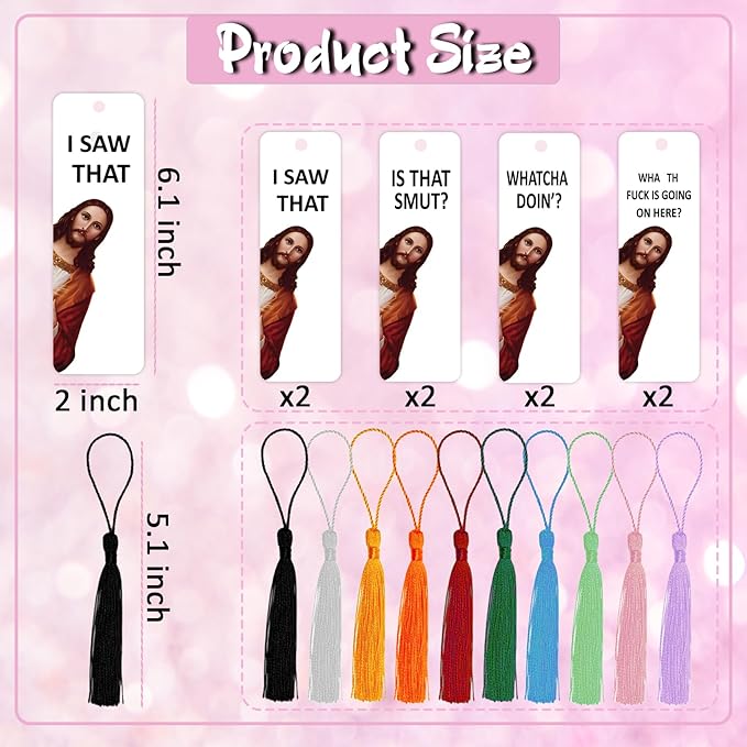8 Pack Peeking Jesus Bookmark, Peeking Jesus is That Smut Bookmark, Peeking Jesus I Saw That Bookmark, Whatcha Doin'? (Black)
