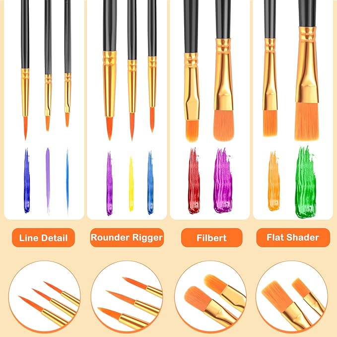 ESRICH Paint Brushes Set,2 Packs 20 Pcs Acrylic Paint Brush Set,Watercolor Oil Acrylic Nylon Hair Brushes,Artist Paintbrushes for Acrylic Oil Watercolor Painting Artist Professional Kits,Black