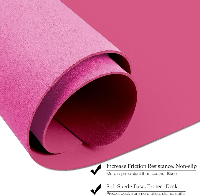 ‎Boutilon Leather Desk Pad 24"x 14" Non-Slip Mouse Pad,Office Desk Mat,Waterprooft PU Leather Desk Blotter,Desk Pad Protector,Desk Writing Pad for Home Office Decor (S-Rose Pink)