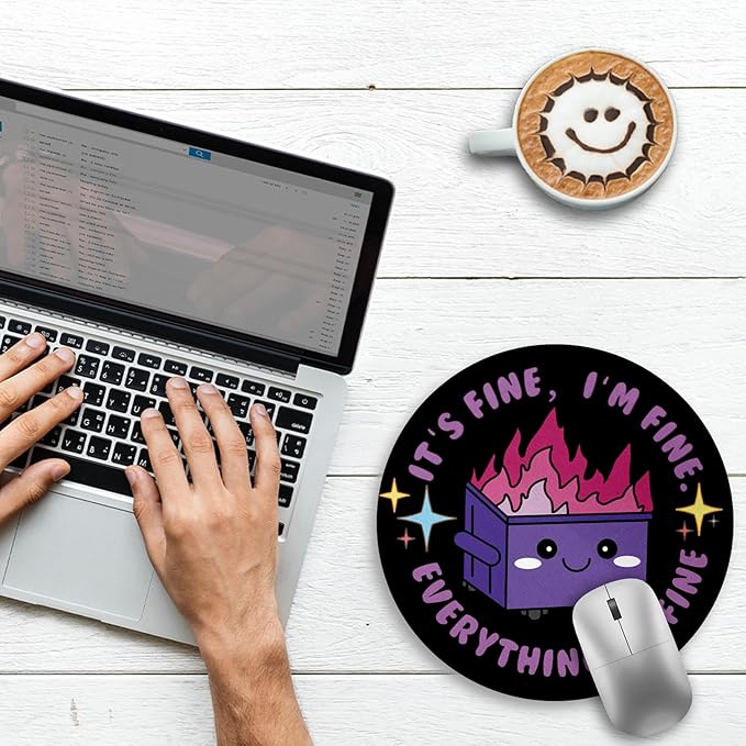 Gctriki Dumpster on Fire Mouse Pad, Cute Round Mouse Pads for Desk, Funny Purple Dumpster Mousepad for Laptop Gaming, Stitched Edge Non-Slip Rubber Base, Cute Office Desk Accessories Decor for Women