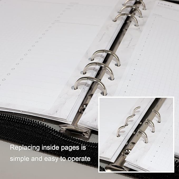 Multibey A5 Binder Cover Clear Soft PVC 6-Ring Binder Budget Evelopes System with Zipper Planner Organizer Refillable Notebook Journal Binder (Black, A5)