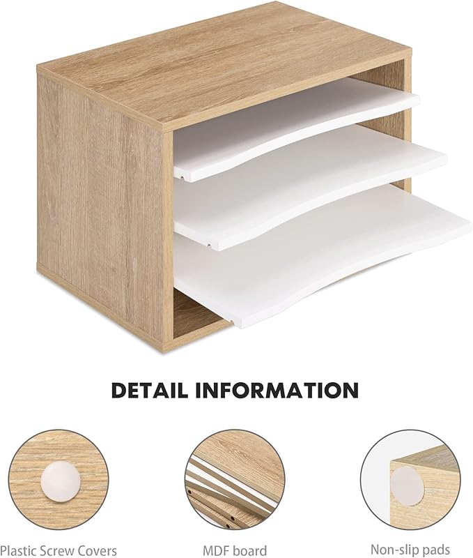 FITUEYES Wood Desk Paper Sorter Organizer with 4-Tier Storage, Desktop Paper File Holder Letter Tray for Home and Office, Light Wood, DO403506WO