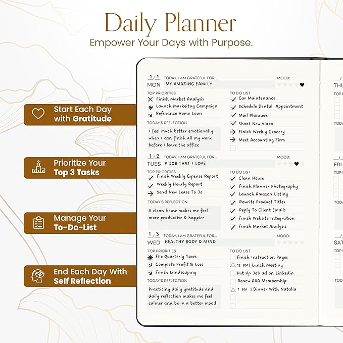 2025 Planner, Daily Journal & Gratitude Journal All-In-One with To Do List, Self Care Prompts & Habit Tracker - 5 x 8 - Orange