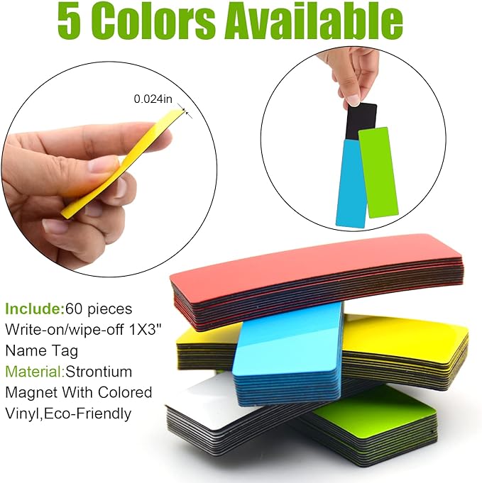 Dry Erase Magnetic Labels (1x3,Pack of 60),Write On Magnets Sticker,Waterproof/Reusable for Classroom&Office&Cabinet&whiteboard&Fridge&More (Blue)