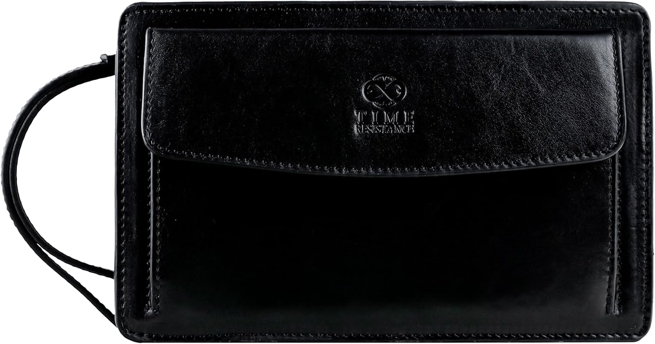 Time Resistance Leather Clutch for Men Organizer Wrist Bag Briefcase Handmade in Italy Gift Box Included