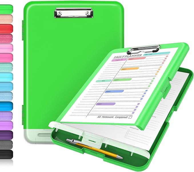 Sooez Clipboard with Storage, High Capacity Nursing Clip Board 8.5 x 11 with Pen Holder & Low Profile Clip, Plastic Clipboards Case Box, Teacher Must Haves School Office Supplies, Letter Size/ A4