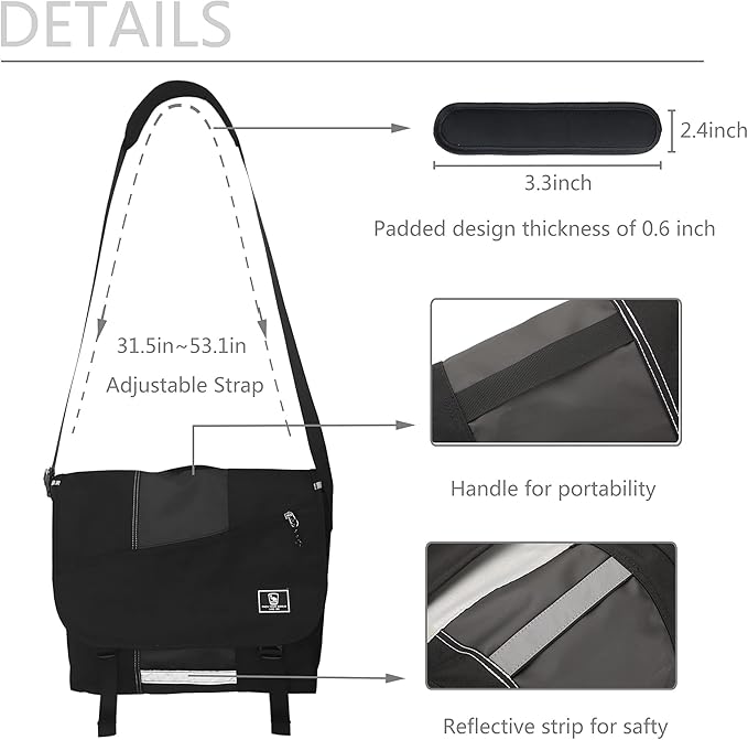 OIWAS Small Messenger Bag for Men/Women Crossbody Travel Briefcase Bags Shoulder Bag Canvas 14 Inch Laptop Computer Satchel Bag Work Black