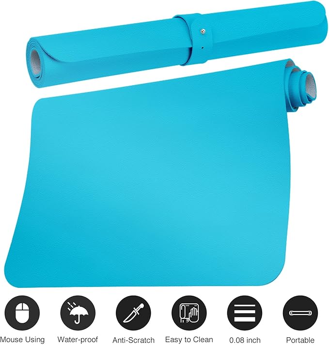Boutilon Leather Desk Pad 24"x 14" Non-Slip Mouse Pad,Office Desk Mat,Waterprooft PU Leather Desk Blotter,Desk Pad Protector,Desk Writing Pad for Home Office Decor (S-Blue)