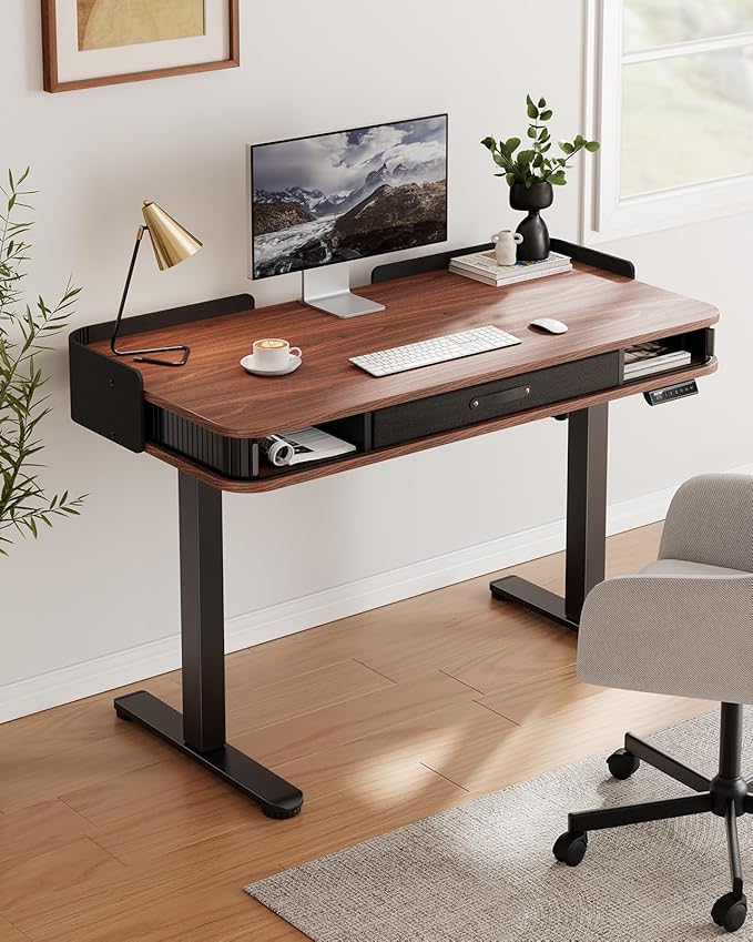 Marsail Electric Standing Desk Whole-Piece Desktop 48 x 24 Inches Height Adjustable Desk with 3 Drawers Home Office Table with 3 Memory Preset