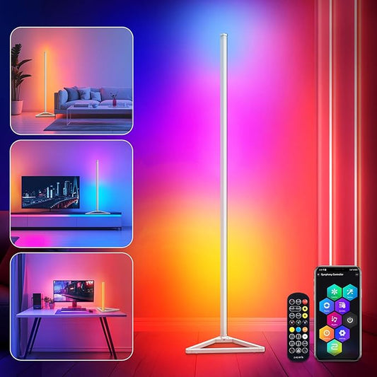RGBIC Floor Lamp,16 Million Colors LED Floor Lamps 141 cm Lamps for Living Room with Music Sync,Standing Lamp with App and Remote Control,Gaming Ambient Lighting Corner Lamp Bedroom Decor