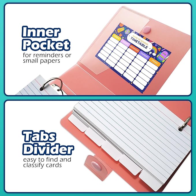 3x5 Lined Index Cards with Ring Binder Holder and Dividers, 100 Ruled Cards, Yellow