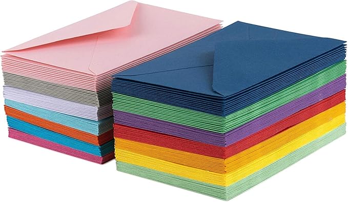 Purple Q Crafts 140 Mini Envelopes 14 Assorted Colors,Gummed closure, Gift Card, Business Card Envelopes 4"x 2.7"