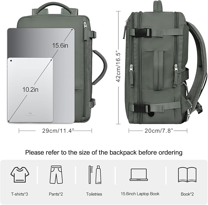Travel Backpack For Women Men Flight Approved, Carry-on Backpack Bag Luggage, Personal Item Backpack Bag, Laptop Backpack Casual Daypack, Travel Essentials Must Haves, Olive-green