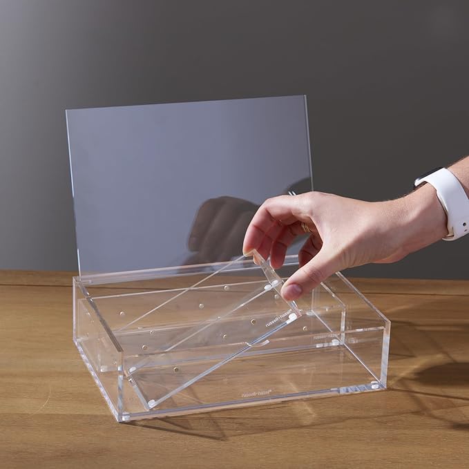 russell+hazel Medium Acrylic Flip Box, 9.5” x 6.5”, Desktop Organization, Clear, 1 Count, 98147