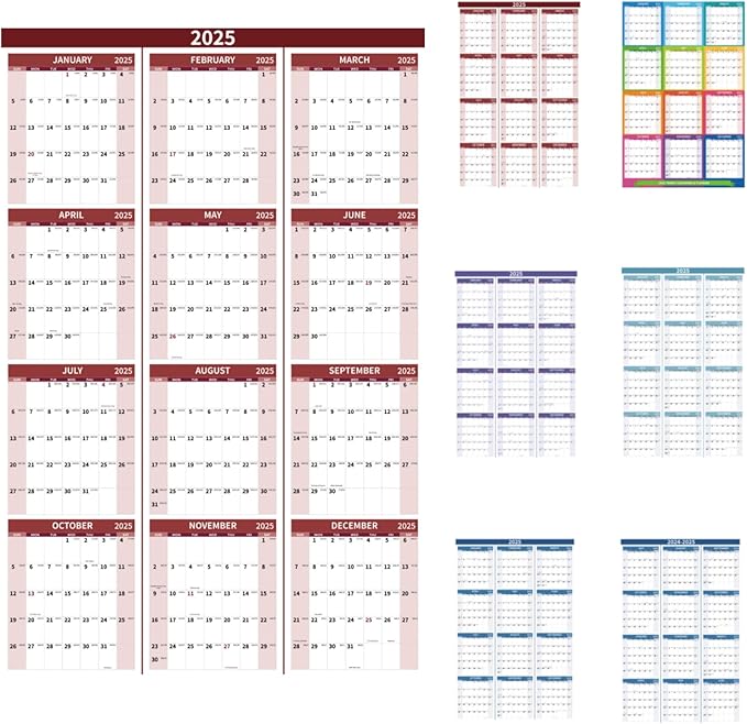 2025 Wall Calendar 34.8" x 22.8" Large Vertical Yearly Wall Hanging Calenda with Julian Date Thick Paper Calendar 12 Month Annual Wall Planner for Wall Office Fridge(Red)