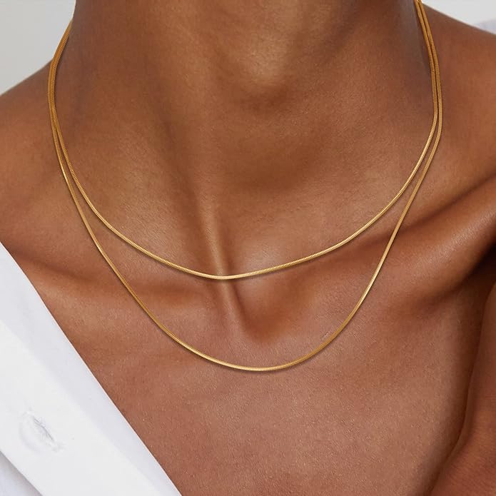 Herringbone Necklace for Women,Dainty Gold Necklace,14k Gold Plated Snake,Gold Chain Choker Necklaces,Simple Gold Layered Necklaces,Gold Jewelry Gift for Women