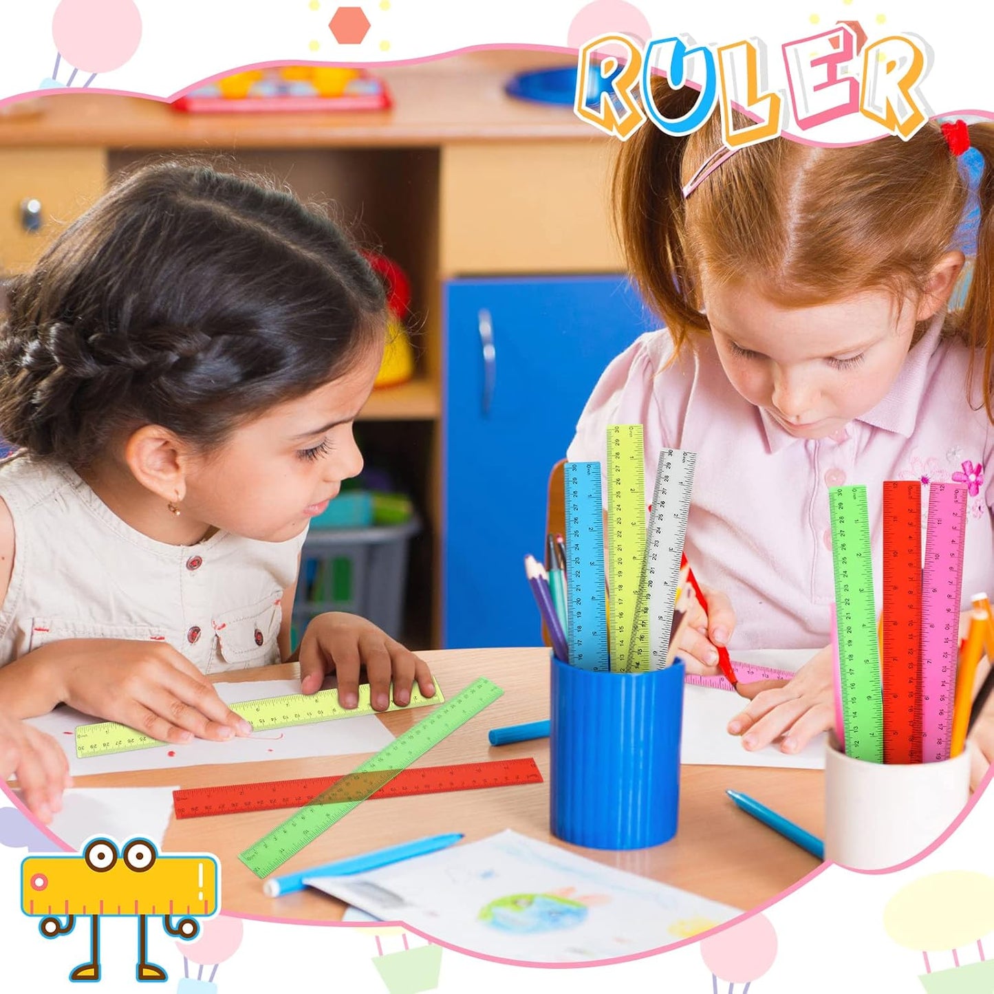 Zonon 30 Pcs 12 Inch Plastic Ruler Assorted Colors Ruler Bulk with Centimeters Millimeter and Inches Rulers First Day of School Gift for Kids School Classroom Office Supplies(Bright Color,Plastic)