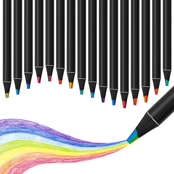 7 Color in 1 Rainbow Colored Pencils, Black Wooden Pencils, Multicolored Art Supplies for Coloring Drawing Sketching, Pre-sharpened 16Pcs