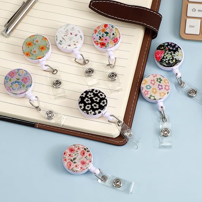 Flower Badge Reels Holder Retractable with ID Clip for Nurse Name Tag Card Nursing for Doctor Teacher Student Employee Office Medical Work 5