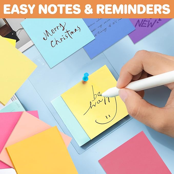 (9 Pack) Sticky Notes 3x3 Inches Colorful Sticky Notes，Super Sticking Power Bright Colors Self-Stick Pads，Easy to Post for School Supplies and Office Products，56 Sheets/Pad,504Sheets