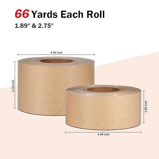 LLPT Kraft Paper Gummed Tape 1.89” x 66 Yards 2 Pack Reinforced Fiberglass Water Activated Kraft Tape Brown Packing Tape Heavy Duty for Mailing Shipping Sealing Boxes (PGB4860R02)