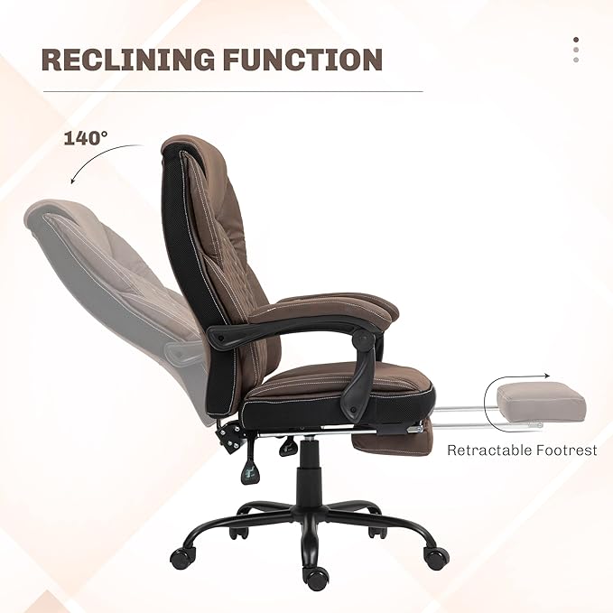 HOMCOM Executive Office Chair with Foot Rest, Ergonomic Desk Chair, Reclining Swivel Chair with High Back and Adjustable Height, Dark Brown
