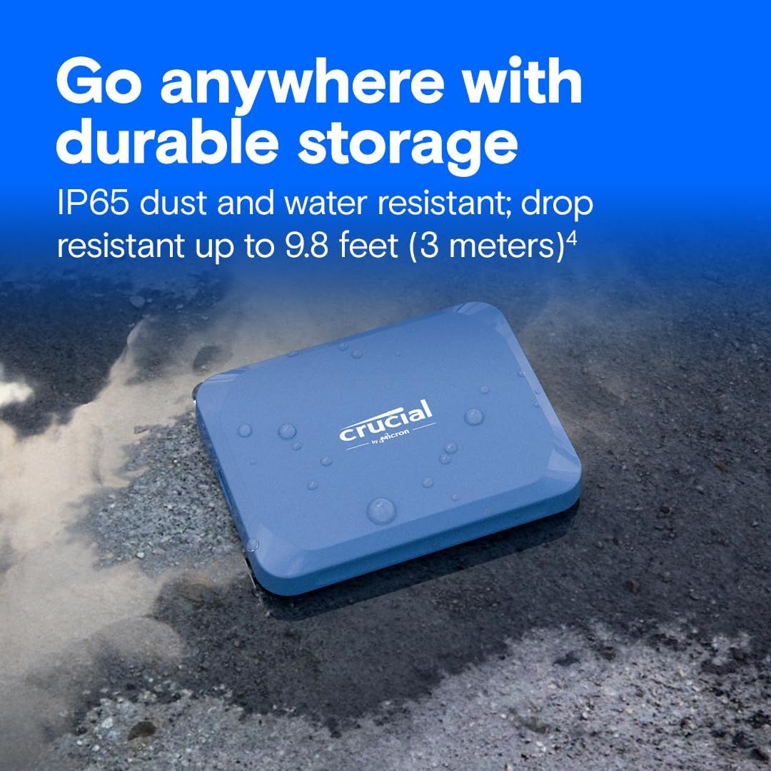 Crucial X10 6TB Portable SSD, Up to 2,100MB/s, USB 3.2 USB-C, External Solid State Drive, Compatible with Windows, Mac & Android, Durable Storage for Games, Photos & Files, Blue - CT6000X10SSD9-02