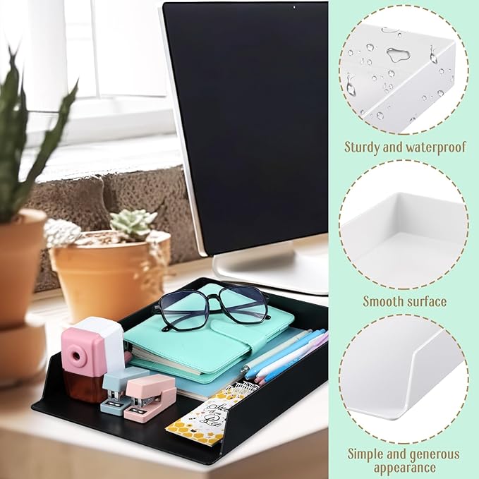 Wenqik 2 Pcs Stackable Paper Trays Rectangular Plastic Desk Tray Holder Desktop Document File Paper Organizer Plastic Storage Letter Tray for Office Classroom, Black