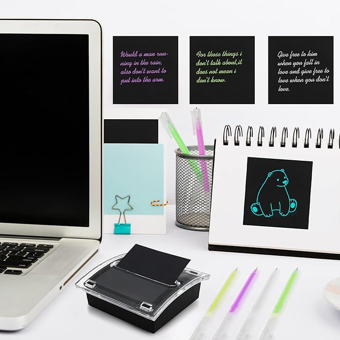 Pop Up Sticky Note Dispenser Sticky Note Holder Pop Up Note Dispenser Transparent Top for 3 x 3 Inch Sticky Notes School Office Home Store Black Base Clear Top (12)