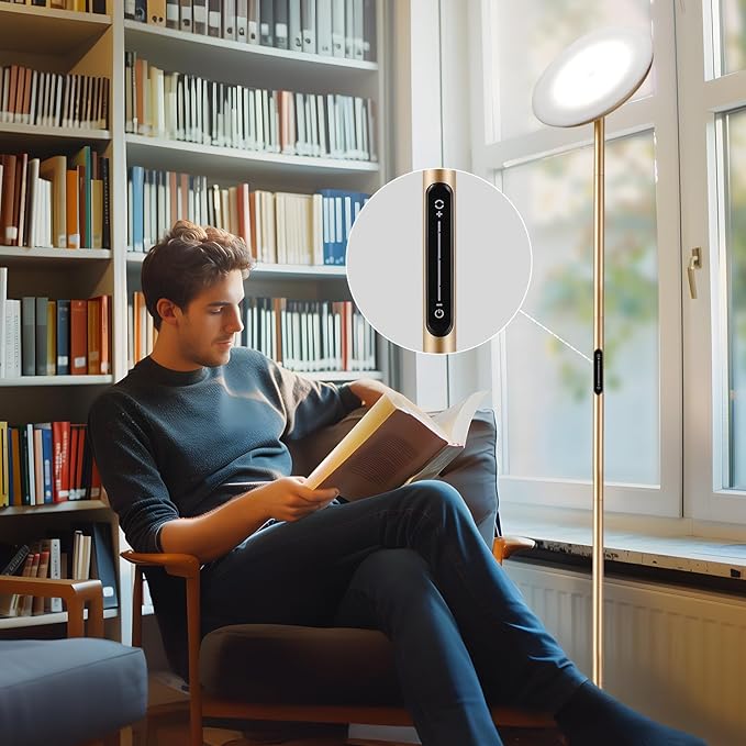 Modern LED Floor Lamp - Remote & Touch Control, 40W/2400LM Sky Torchiere Standing Lamp, Fully Dimmable, 3 Color Temperatures, Ideal for Living Room & Bedroom, Easy to Assemble(Gold)