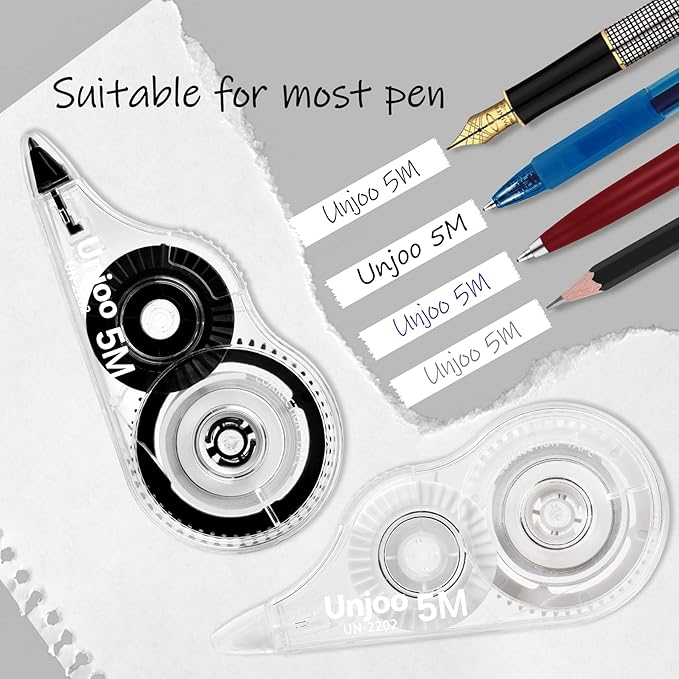 White Correction Tape, Easy To Use Applicator for Instant Corrections Wrong Writing At Any Time, For school, Office (12pack, 5M/196" x 0.2")