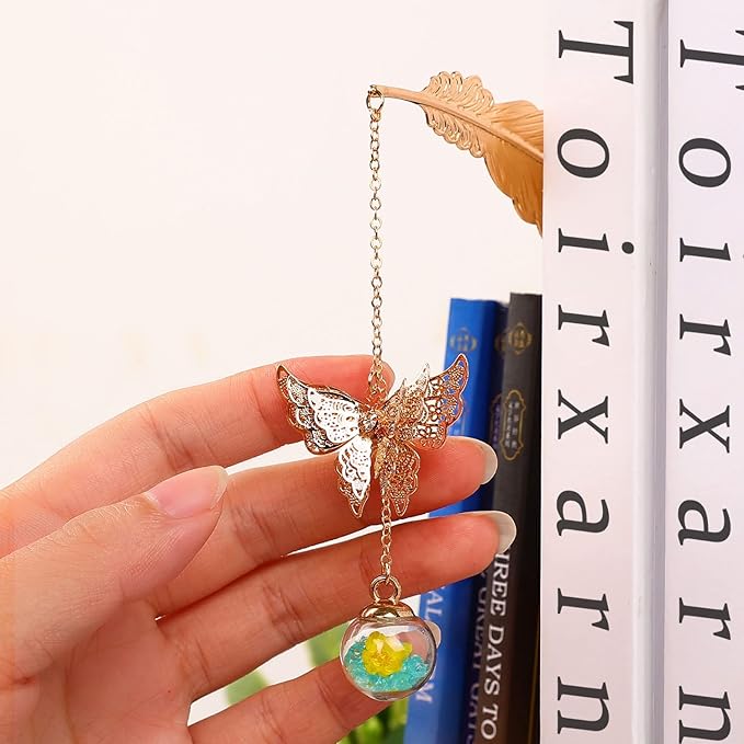 Toirxarn Gold Feather Bookmark with Butterfly Charm - Elegant Bookmarks for Women, Book Lovers Gifts, Book Marker for Reading, Teacher Appreciation Gifts, Unique Birthday Gifts, Stocking Stuffers