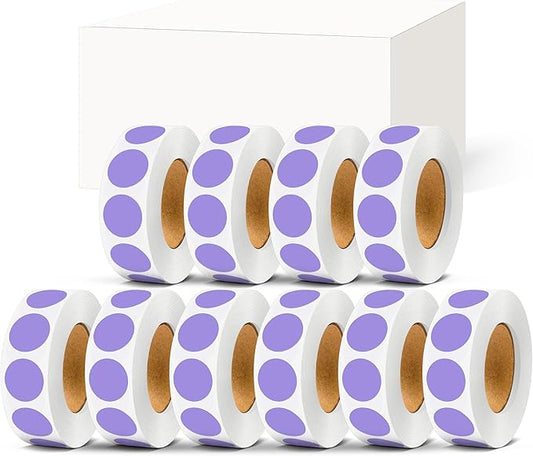 PARLAIM 3/4 Inch Dot Stickers, 10000 Pack Round Color-Code Circle Labels, Permanent Adhesive Color Coding Stickers Garage Sale Sticker - 10 Rolls Lavender