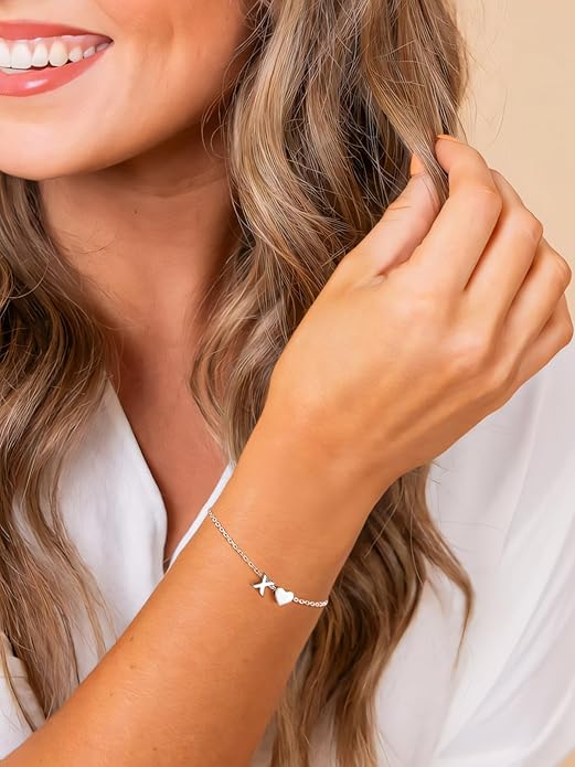 Silvora 925 Sterling Silver Dainty Initial Bracelet with Heart - 6.3" + 2" Adjustable Personalized 26 Letter Bracelet Jewelry Heart Bracelet for Women