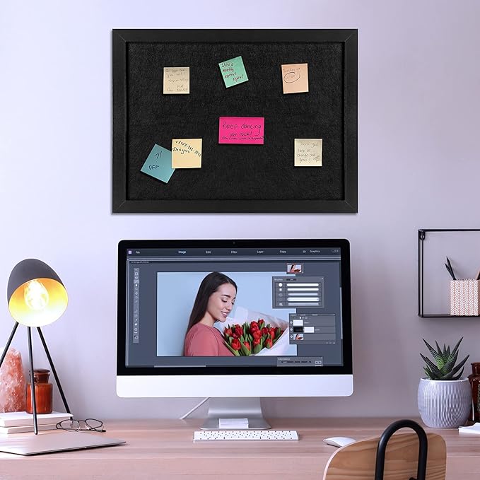 TORASO Cork Board Bulletin Board, Cork Boards for Walls with Pins, Eye Bolts, gaskets, Screws, Pin Board for Office, School and Home (All Black, 11“x14.5” - 2p)