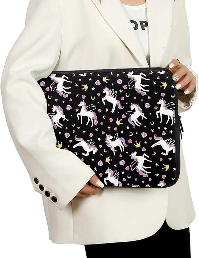 Horse Printed Computer Bags for Laptops Girls, Heart Pattern Computer Carrying Cover Portable Laptop Case Bag, 13 Inch Shockproof Laptop Bag Neoprene Computer Briefcase