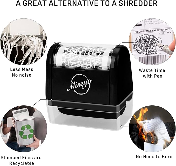 Miseyo Wide Roller Stamp Identity Theft Stamp 1.5 Inch Perfect for Privacy Protection - Black