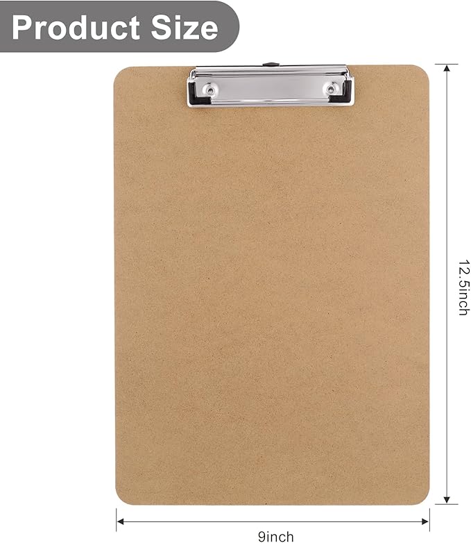 Wood Clipboards Set of 2, Letter Size Hardboard Clip Board 8.5x11 for Classroom, Students, Kid, A4 Standard Clipboard Size 9" x 12.5" with Low Profile Clip, Office Supply, School Supply.