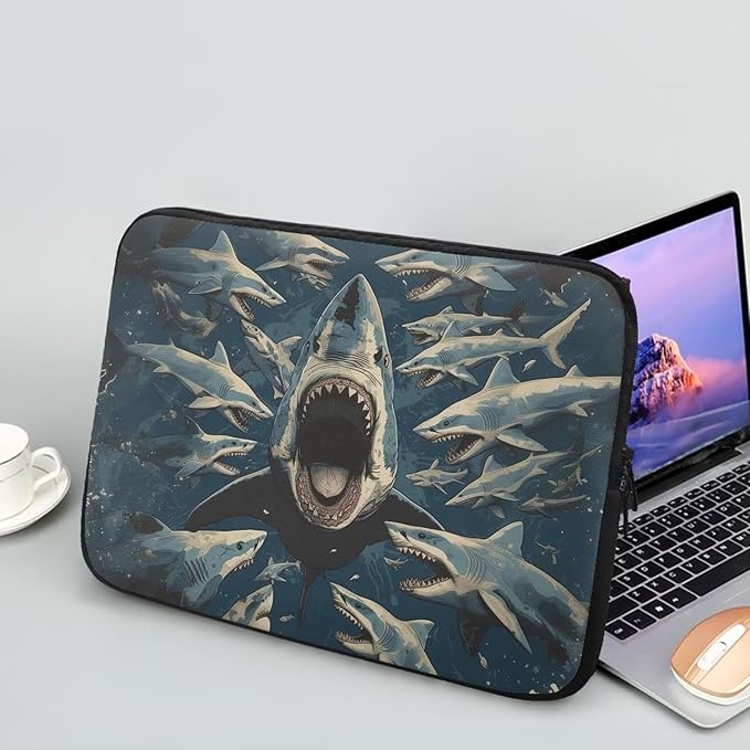 Shark Print Laptop Briefcases for Men Women, Lightweight Laptop Sleeve Case Water Resistant Neoprene Computer Carrying Cover 17 Inch Laptop Carrying Bag