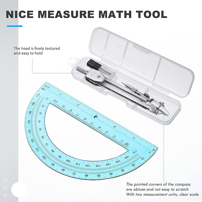 EBOOT Student Geometry Math Set, Drawing Compass and 6 Inch Swing Arm Protractor 180 Degree Math Protractor (Blue)