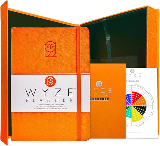 Pro - Goal Setting Planner to Increase Productivity and Achieve Personal and Business Goals. 12 Month Undated Daily, Weekly and Monthly Journal Organizer with Calendar (Orange)