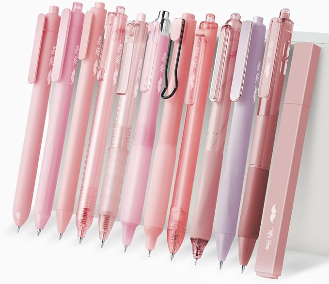 Mr. Pen- Gel Ink Pen Set, 12 pcs, Pastel Pink Barrel, Pink Pens Black Ink Gel Pens Fine Point 0.5mm, One Highlighter, Gel Ink Pens, Cute Pink Pens for Women, Cute Pens for Women, Pink Gel Pens Pink