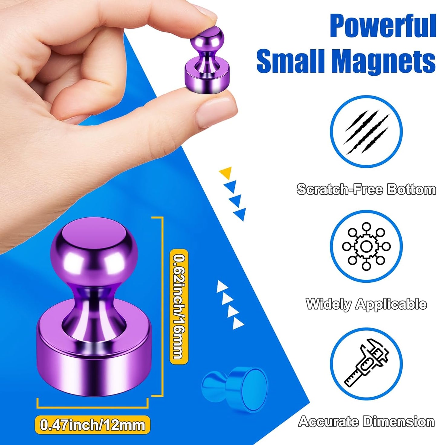 Strong Whiteboard Magnets, Purple Metal Fridge Magnets for Crafts, Cute Magnetic Push Pins for Office, Kitchen, Classroom, Refrigerator, Desk, Wall, Bulletin Board Pack of 120
