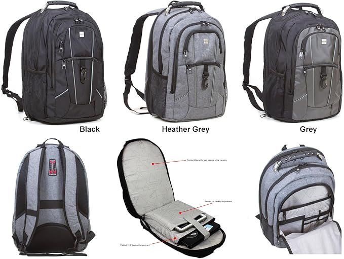 Dejuno Commuter Backpack Checkpoint-Friendly Laptop Pocket, Black, 15.6-Inch