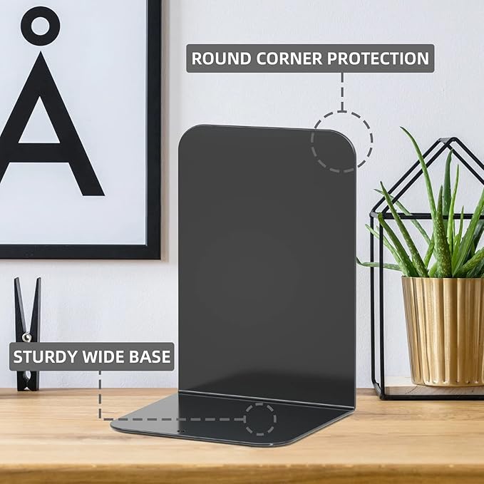 VFINE Bookend, Black Metal Book Ends, Book Ends for Shelves Heavy Duty Bookends, Bookend for Shelves, Book Ends for Heavy Books,Bookend Stopper, Black Bookends 3 Pairs