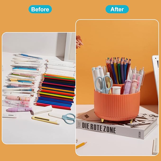 Pencil Pen Holder for Desk, 5 Slots Pencil Organizer Makeup Brush Holder Pen Organizer Pencil Holder for Desk Marker Organizer Office Supplies Organizers for Home Office Art Supply Orange