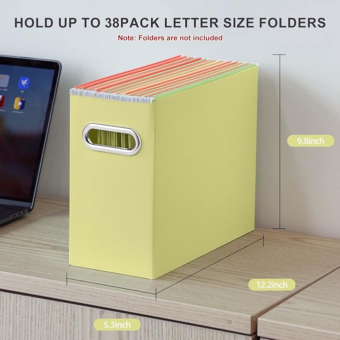 Oterri File Organizer, Small Storage Box, Cardboard File Folder Organizer, Collapsible File Box, Hanging File Organizer for Letter Size, Portable File Box, Only Box (Light Yellow,2 Packs)
