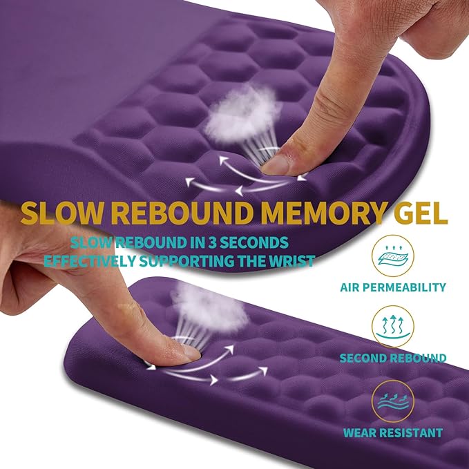 Hokafenle 2 in 1 Ergonomic Mouse Pad Wrist Support & Wrist Rest for Computer Keyboard Set, with Relieve Carpal Tunnel Pain Massage Bulge and Full Memory Gel Design (2In1 Set, Dark Purple)