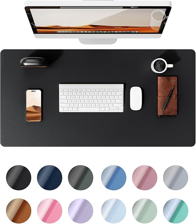 YSAGi Leather Desk Mat, Large Mouse Mat, Non-Slip Desk Pad Desk Protector Mat, Waterproof PU Leather Laptop Mat Table Mat Desk Writing Pad for Office and Home (90 x 43 cm, Black)