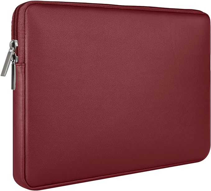 RAINYEAR 16 Inch Laptop Sleeve Soft PU Leather Case Protective Water Resistant Zipper Padded Cover Carrying Computer Bag Compatible with 16" MacBook Pro 2021 2022 New Model A2141 A2485 M1(Red)
